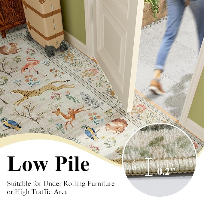 DUKINO 2.6x10 Washable Runner Rug, Non Slip Animal Rug for Hallway, Beige | Soft, Low Pile, Non-Shedding Indoor Carpet Runner for Entryway, Kitchen, Bedroom, Bathroom, Pet Friendly, Stain Resistant