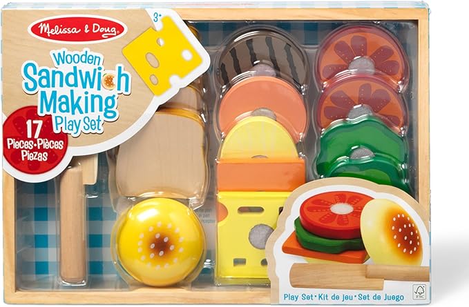 Melissa & Doug Wooden Sandwich-Making Pretend Play Food Set Food Toys for Kids Play Kitchen for Ages 3+