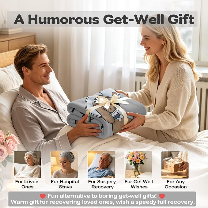 Get Well Gifts for Women/Men After Surgery Gray Blanket 50"x60" | Feel Better/Get Well Soon Gifts for Women, Surgery Recovery Gifts for Men, at Least You Dont Have to Wear A Cone