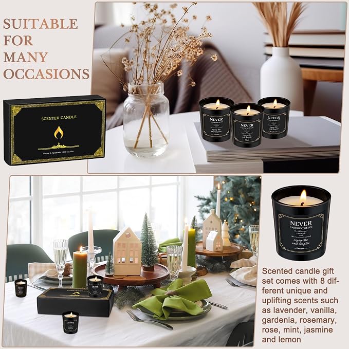 MTLEE 16 Pack Scented Candles Gifts Set Aromatherapy Soy Wax Candles Bulk Scented for Women Men Birthday Bath Yoga Family Gatherings Festive(Difference,Black)