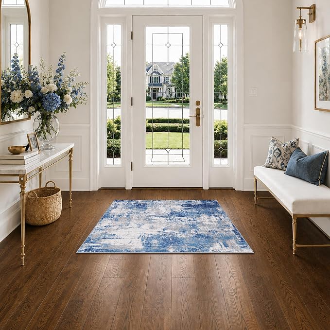 RELEANY Washable 2'x3' Abstract Area Rug for Living Room Blue Gray | carpet for bedroom, kitchen, office, hallway and entryway, printed pattern, non-slip, soft, stain-resistant, easy to clean