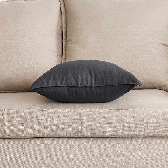 Jeanerlor Cotton Linen Soft Soild Decorative Square Throw Pillow Covers Natural Set Cushion Case for Children Kid Baby 24 x 24 Inch 60 x 60cm, Dark Grey