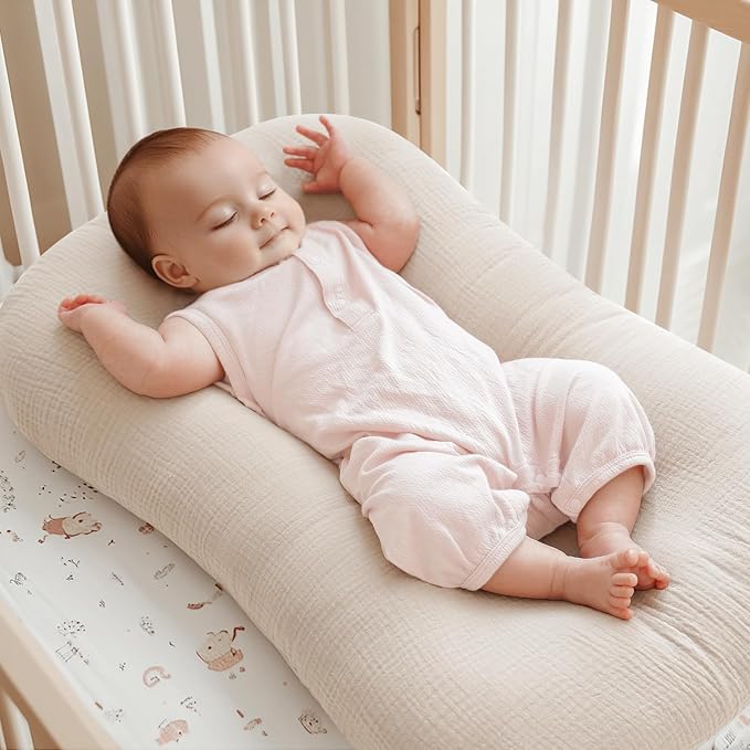 Konssy Muslin Baby Lounger Cover 2 Pack, 100% Cotton Newborn Lounger Cover, Soft and Breathable Baby Nest Slipcover for Boys Girls (Blossom,Pink)