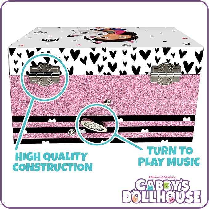 Gabby's Dollhouse Jewelry Box for Girls - Musical Jewelry Box with Spinning Figurine, Gabby's Dollhouse Toys for Kids Ages 3-5 - Plays Gabby's Dollhouse Theme Song - 6 x 4.7 x 3.5 in