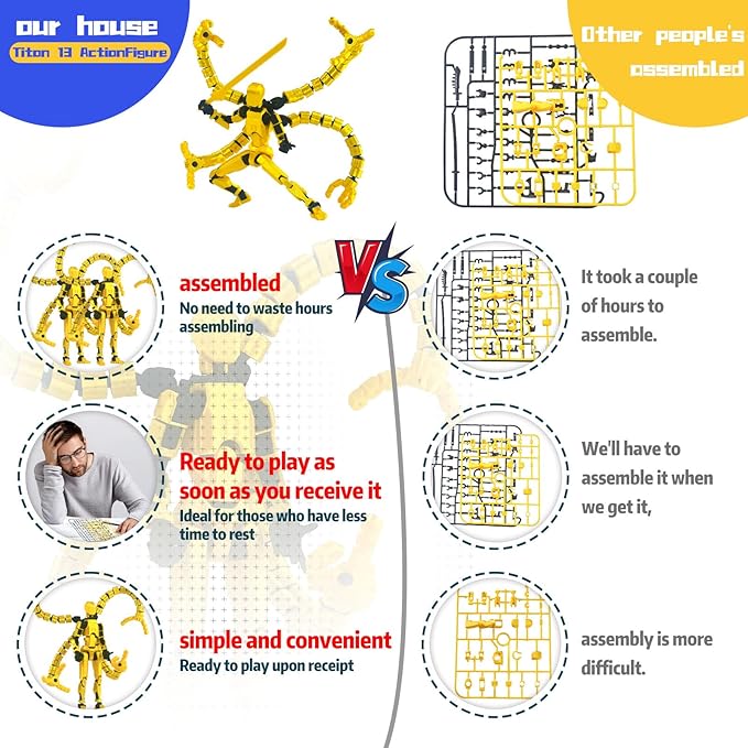 Assembly Completed T13 Action Figure,T13 Action Figure Multi-Jointed Movable,Ultimate Desktop Decor for Lovers t-13 Movability 3D Printed Toys (Yellow, 7.2in)