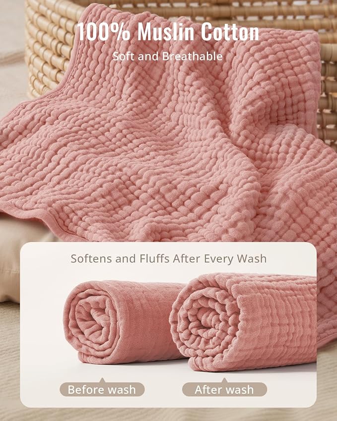 Blissful Diary Muslin Baby Hooded Towel 1 Pack, Soft & Absorbent Bath Towel for Baby Girls, Infant Gift, Newborn Essentials, Sweet Bunny
