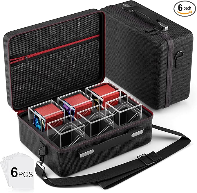 Proijeut Card Deck Box with Portable Case, 6 Pack Clear Commander Deck Box with 6 Dividers, Holds 600+ Double Sleeved Cards, Fit for MTG, YuGiOh, TCG