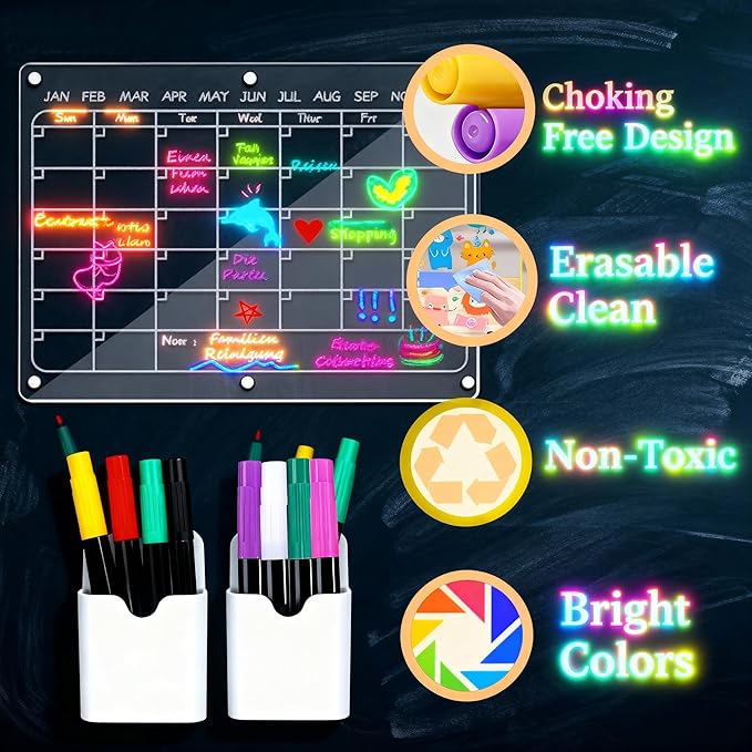 7-Color Markers for LED Note Board with Colors, Compatible with Lumiboard Reusable Doodle Book, Light-Up Acrylic Message Boards,and LED Writing Boards, Neon Markers Erasable Pens