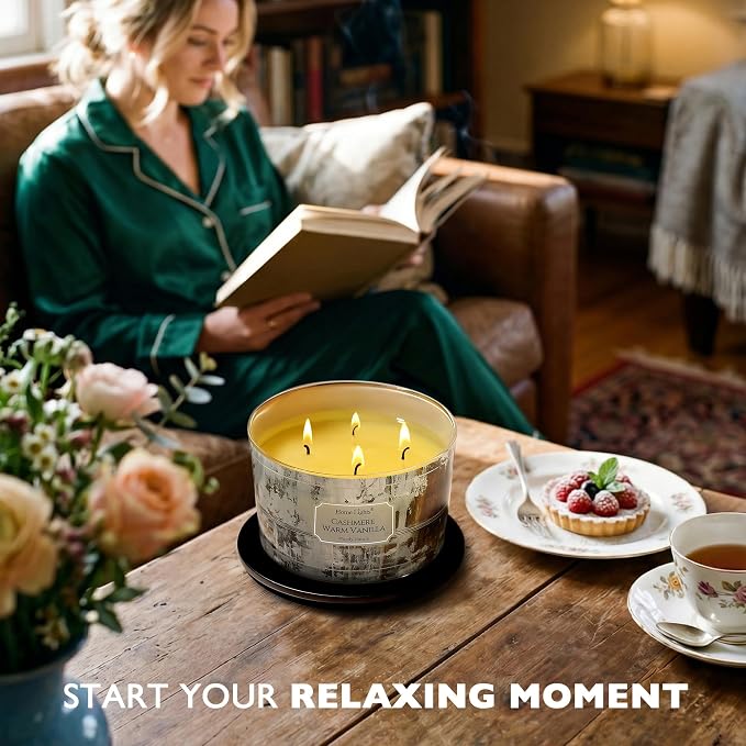 HomeLights Scented Candles for Women & Men, 18oz Candle Jars Aromatherapy 4-Wick Candle, Ideal for Industrial Chic Home Decor and Gifts, Cashmere Warm Vanilla