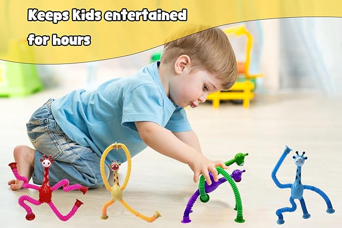 Suction Cup Robot Toy,Toys for Kids with Autism,Autism Sensory Products,Suction Cup Toy,pop Tubes Robots Stress and Anxiety Relief for Kids 3 4 5 6 7,Christmas Easter Gifts (Giraffe 6PC)
