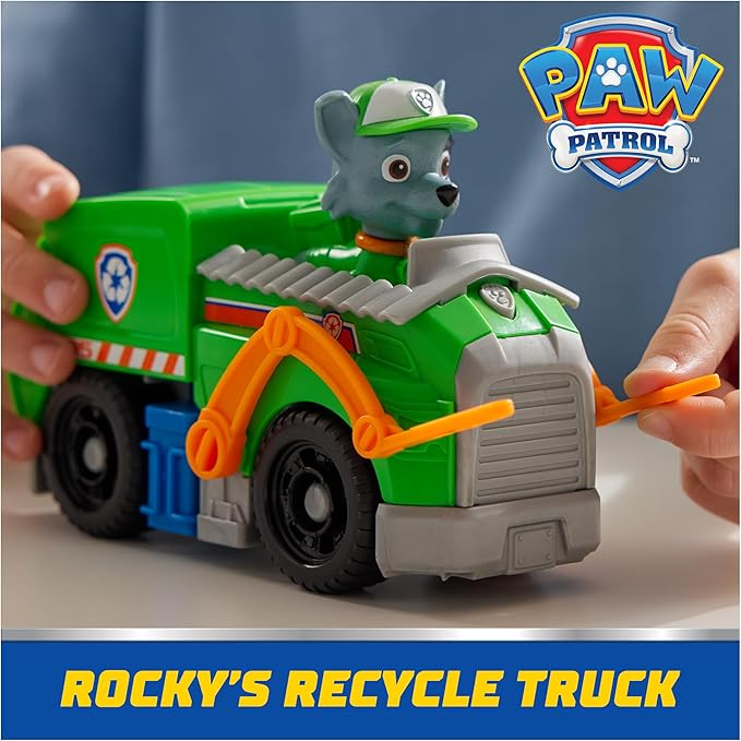 Paw Patrol, Rocky’s Recycle Truck, Toy Vehicle with Collectible Action Figure, Sustainably Minded Kids Toys for Boys & Girls Ages 3 and Up