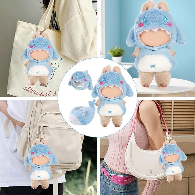 Cute Clothes for Doll Design Outfit Pop Blind Mystery Box Accessories Mart Mini La Boo-Boo Blah Bu Bu BuLafufu Ropa Plush Toy Stuff Dress Overalls Hoodie Pajamas (Blue Whale)