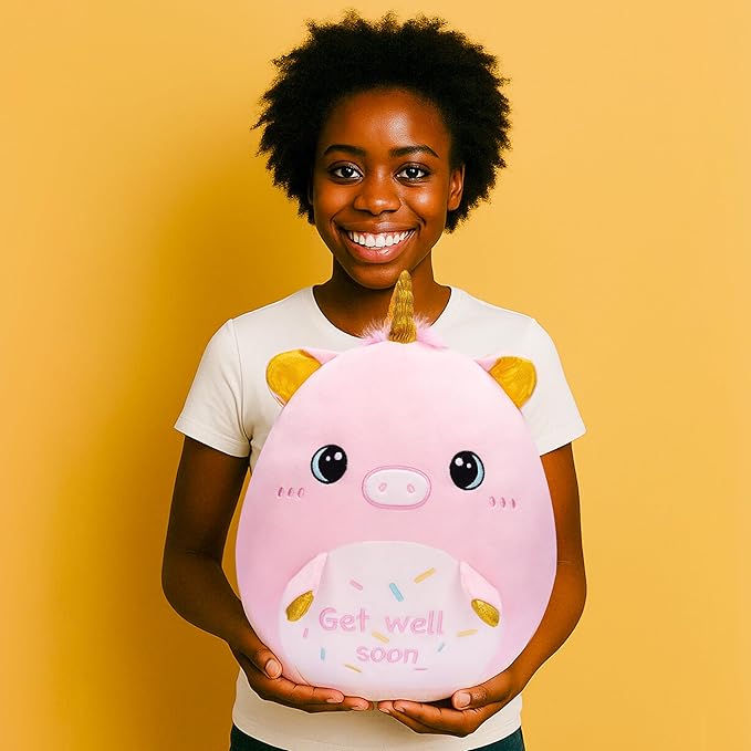 Get Well Soon Unicorn Plush Pillow Stuffed Animal Toy Patient Feel Better,14" Big Size Cute Soft Huggable Plushie,Gift for Kids Women Girl