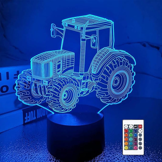 Tractor Gifts, Tractor Night Light, 3D Illusion Lamp with 16 Colors Remote and Touch Control - Gifts for Boy Men Women Christmas Decoration, Girl Boys' Kids Room, Birthday Gift
