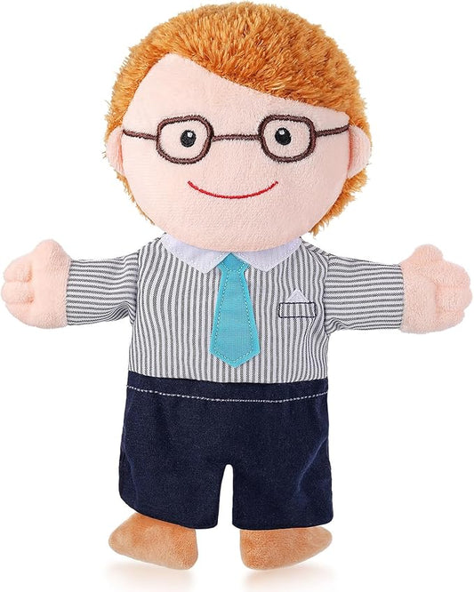 1 Pcs Family Hand Puppets 12 Inch Grandparents, Mom & Dad, Brother & Sister Plush Hand Puppet Toys Role-Play Toy Puppets for Kids Storytelling Imaginative Pretend Play Teaching Preschool(Dad A)