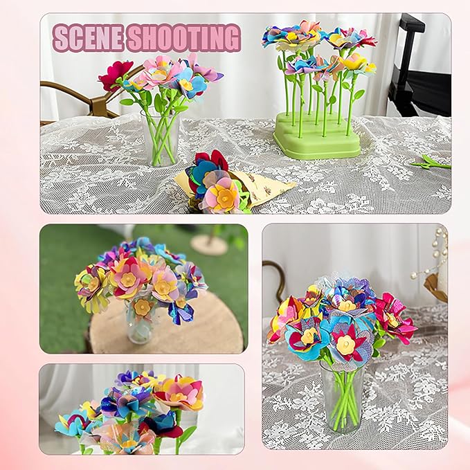 DIY Fabric Flower Bouquet Toy Kit for Kids – Build Your Own Flowers Craft Set with Tool & Gift Box – Educational Activity Preschool Toddler Girls Ages 4-8 – Birthday, Easter, Mother's Day Gift
