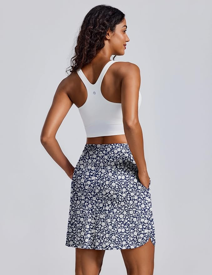 PINSPARK 18" Skorts for Woman Above Knee Length Golf Skirts 3 Pockets | High Waist, Built in Shorts, UV Protection, 4-Way Stretch, Soft, Dolphin Hem, Athletic, Tennis, Pickleabll, Casual