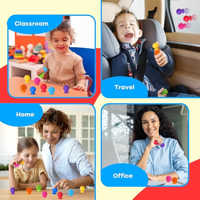 Sensory Fidget Toys for Kids and Adults: Textured Suction Cup Toys for Autism - Squishy Sensory for Classroom Bath - 8 Pack Calm Down Corner Supplies for Boys Teens - Road Trip Activities