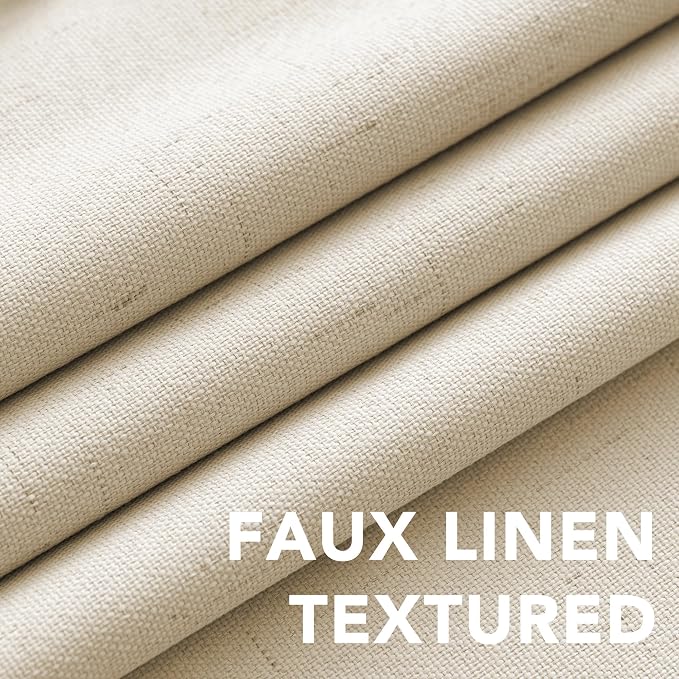 H.VERSAILTEX 100% Blackout Curtains for Bedroom Thermal Insulated Linen Textured Curtains Heat and Full Light Blocking Drapes Living Room Curtains 2 Panel Sets, Bleached Sand, 52x54 Inch