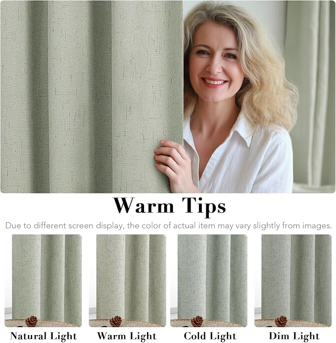 H.VERSAILTEX Primitive Linen Curtains 100% Blackout Curtain Drapes Burlap Fabric Curtains with White Thermal Insulated Liner, Grommet Top Drapes Living Room/Bedroom (2 Panels, 42 x 63 Inch, Sage)