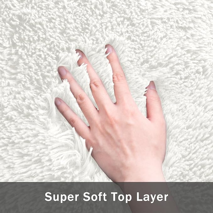 8x10 Area Rug for Living Room:Ultra Soft Fluffy Shag White Rugs,Large Fuzzy Plush Indoor Non Slip Carpet Washable Rug for Bedroom Kids Nursery Office Dorm Modern Decor(White 8'x10')