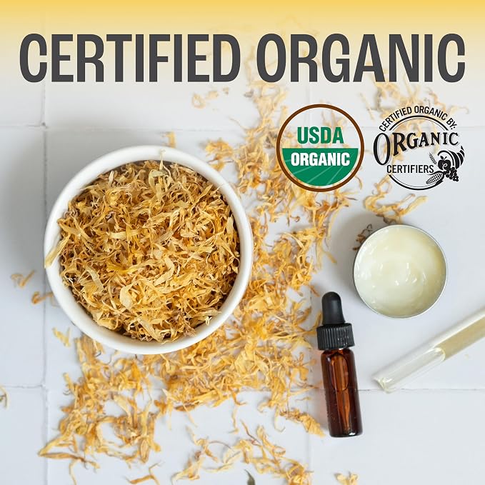 J Mac Botanicals, Organic Calendula Petals (12 oz) edible dried flowers, pairs well with rose petal for ice cubes, cooking, beverages, and bath bombs