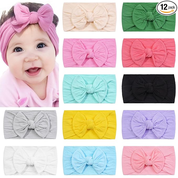 CÉLLOT Super Stretchy Soft Knot Headbands with Hair Bows Head Wrap Hair Accessories For Newborn Baby Girls Infant Toddlers Kids