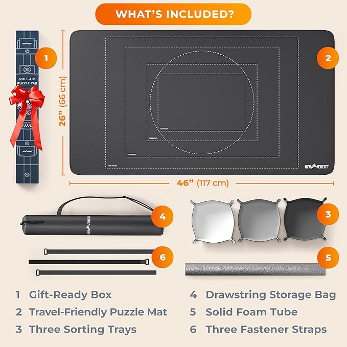 The Original Newverest Jigsaw Puzzle Mat Roll Up, Saver Pad 46” x 26” Portable Keeper Up to 1500 Pieces with Non-Slip Rubber Bottom & Smooth Top + 3 Puzzle Sorting Trays & Travel-Friendly Storage Bag