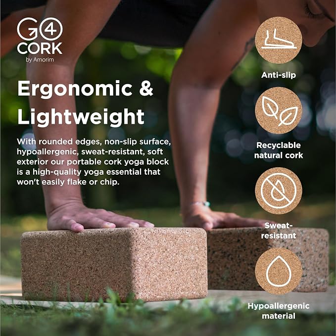 Go4Cork Cork Yoga Block | Non-Toxic, Alternative To Foam Yoga Blocks | Odorless, Soft, Non-Slip, Workout & Exercise | Yogi Gift Accessories | Men & Women | Eco Friendly, Sustainable