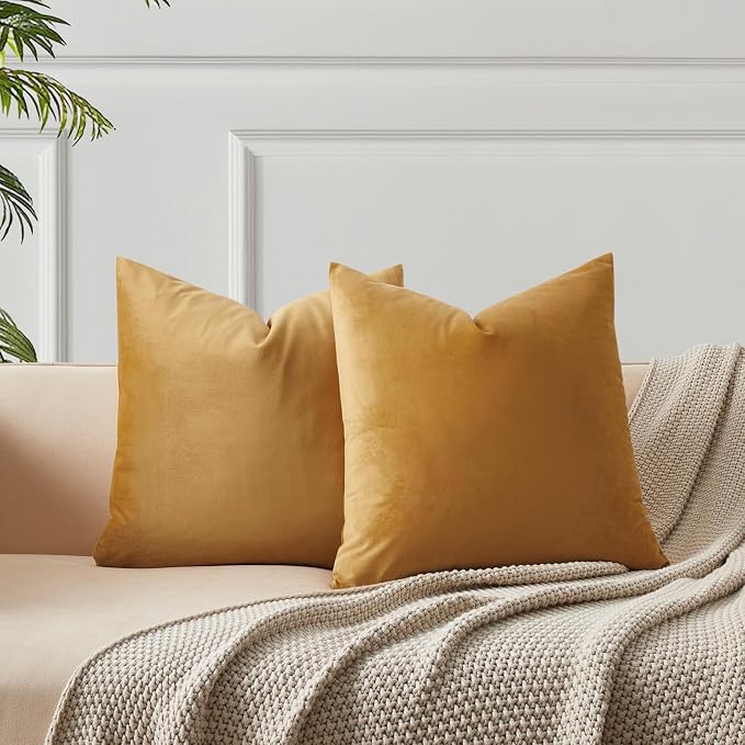 JUSPURBET 16x16 Decorative Velvet Throw Pillow Covers Cases Set of 2,Orange | Modern Soft Cushion Covers with Hidden Zipper for Couch Sofa Bed Living Room Bedroom Home Decor