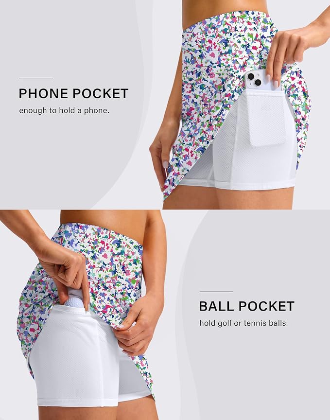 16'' Skorts for Women with 4 Pockets High Waisted Golf Skirt | Built-in Shorts, Stretch, A Line, Pickleball, Athletic, Casual, Tennis Skirt