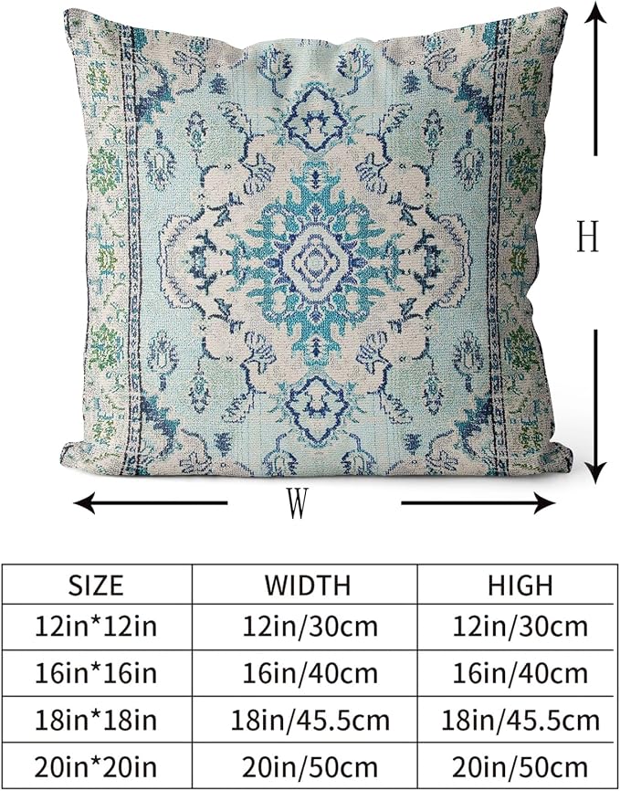Snycler Boho Throw Pillow Covers 20x20 inch Set of 2 Teal Blue Boho Rug Carpet Double Sided Pattern Cotton Soft Pillow Case Cushion Cover Pillowcase for Couch Sofa Bed Decorative