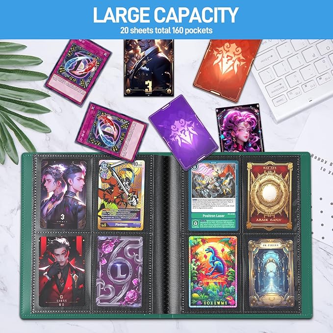 Card Binder, Upgraded 4 Pockets Trading Card Collection Binder for Cards, 160 Pockets Mini Card Book Holder Album - Green
