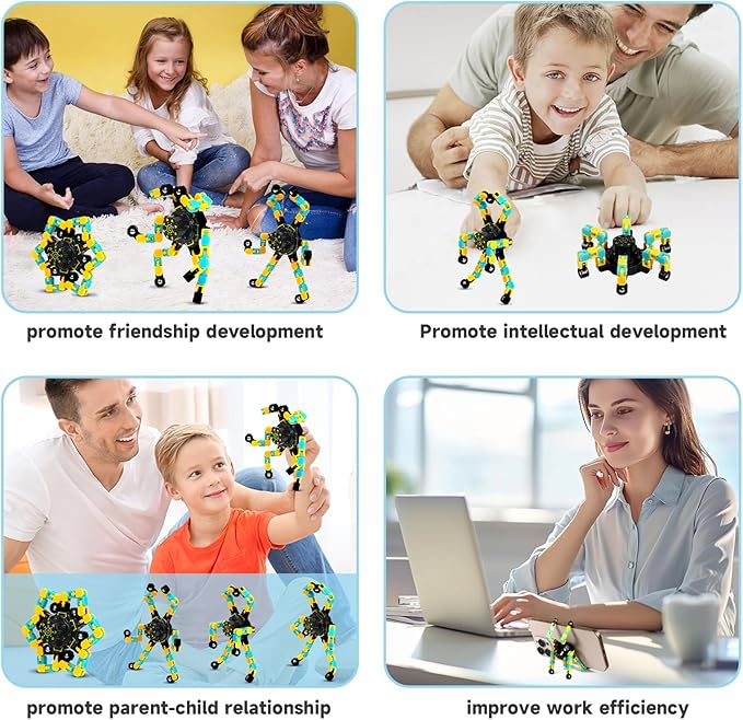4 Pcs Fidget Toys Transformable Fidget Spinners Autism ADHD Anxiety Stress Relief Sensory Toys for Kids and Adults Deformable Robot Spinner Fingertip Gyros for Party Favors Prizes(GlowYellowBlue)