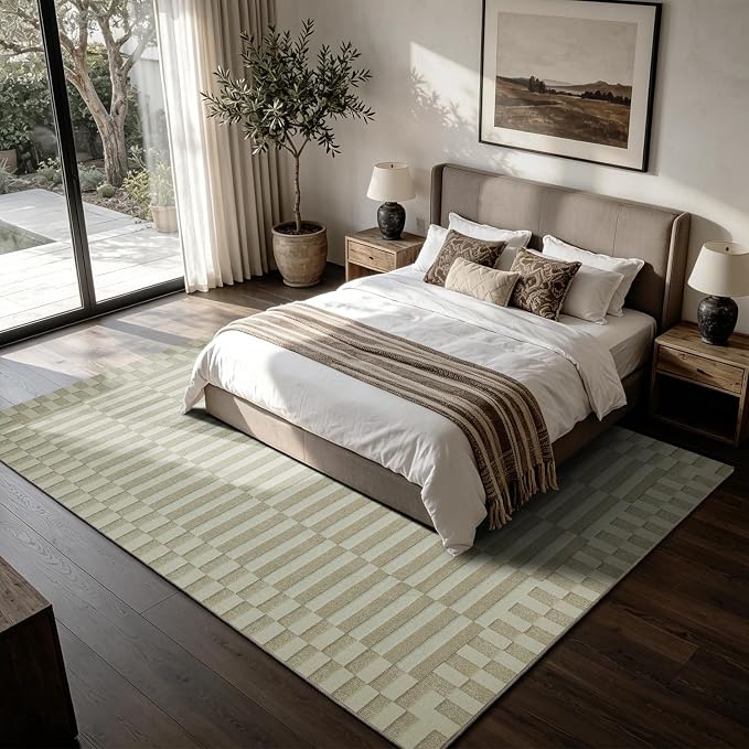 Washable Rugs 8x10 Area Rugs for Living Room,Bedroom,Dining Room-Neutral Morocco Rugs with Non Slip Backing,Large Soft Carpet for High-Traffic Areas Nursery Farmhouse Home Office (Beige Brown)