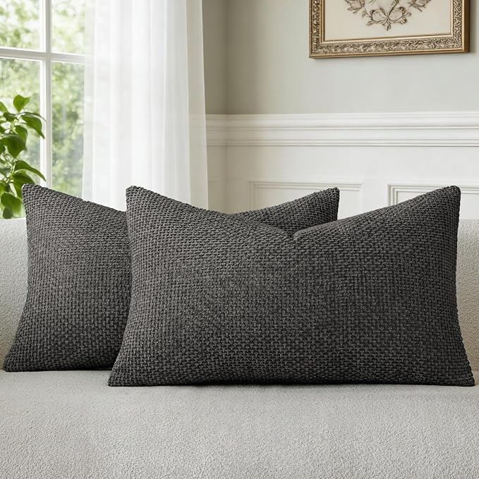 a moment Black Chenille Throw Pillow Covers 12x20 Inch Pack of 2 Modern Decorative Throw Pillow Covers Farmhouse Cross Covers Home Decor for Sofa Bedroom Living Room
