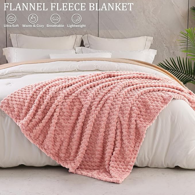 Exclusivo Mezcla 3D Fleece Twin Size Blanket for Bed, Dusty Pink | Extra Soft Fuzzy Plush Lightweight Bed Blankets, Cozy Fluffy Decorative Blankets for All Seasons, 60x80 Inches