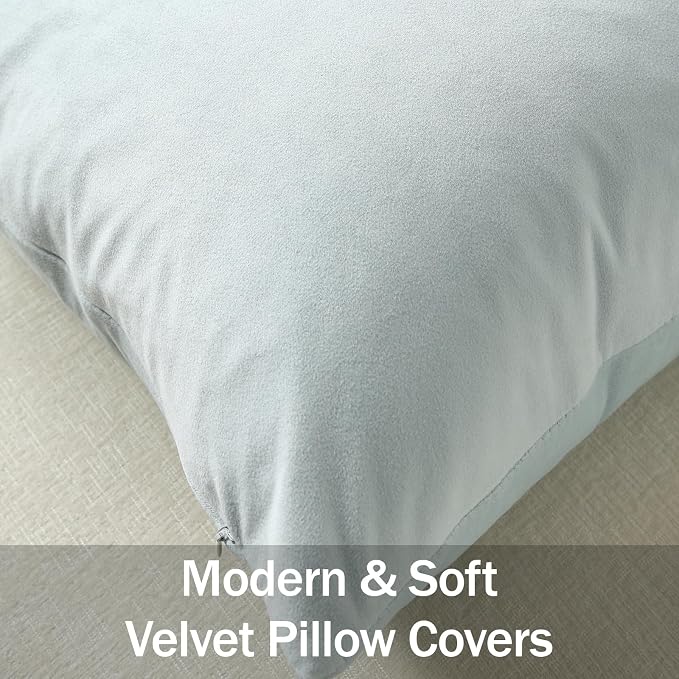 Throw Pillow Covers 22x22 Light-Blue: Pack of 2 Cozy Soft Velvet Square Modern Luxury Decorative Throw Pillow Cases for Sofa Couch Living Room Bed Home Decor