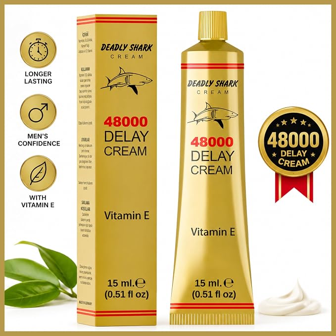 Deadly Shark 48000 Delay Cream for Men with Vitamin E, Male Performance Support Cream for Temporary Sensitivity Reduction, Long Lasting Comfort Formula, 0.51 fl oz (15 ml)