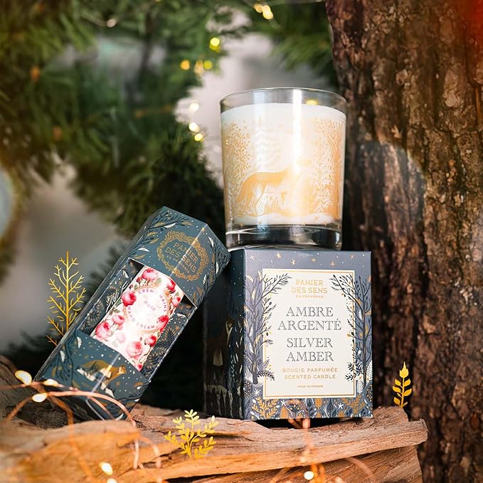 Panier des Sens Silver Amber Long-Lasting Scented Candle, 6.3 oz | Hand-Poured In Provence | Up To 55 Hours Burn Time | 100% Natural Cotton Wick | Long-Lasting French Home Fragrance