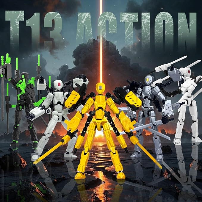 (Assembly Completed) 8 inch T13 Action Figure Set,T 13 Action Figure Multi-Articular Mobile Robot Nova T-13,Desktop Decorations for Game Lovers Toys (Luminous Blue)
