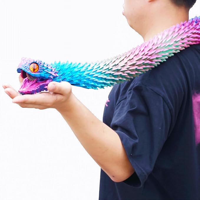 Super Large 3D Printed Snake with a Movable Mouth,47.4inch,Flexible Realistic Articulated Animal Fidget Toys,Mystery Figurines Gifts,Executive Desk Décor and Festival Collectible (colorfulA)