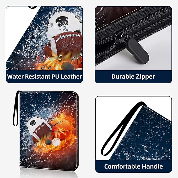 Sports Card Binder 9 Pocket Trading Card Binder 900 Pockets Double Sided Pockets Football Card Binder for Baseball Basketball Hockey Card Game Card and Other TCG Collection Storage Album