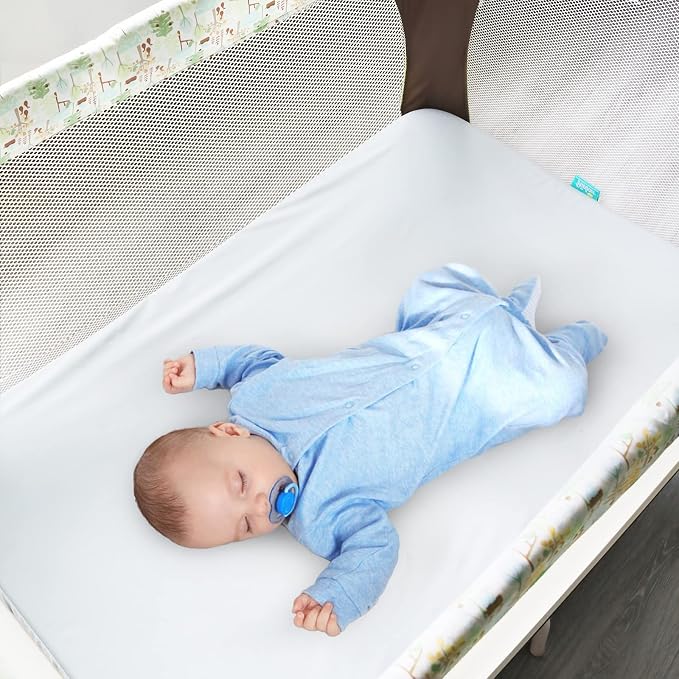 Biloban Pack and Play Sheets Waterproof 2 Pack Fitted, Compatible with Baby Graco/Dream On Me/Baby Trend/Pamo Babe Pack n Play/Playard and Other 38" X 26" Playpen Mattress, Grey & White