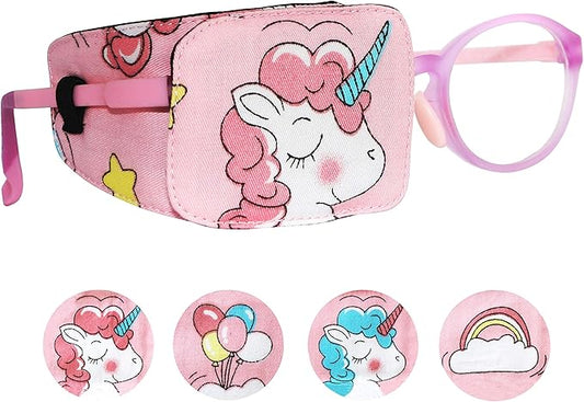 Astropic Cotton & Silk Eye Patch for Kids Glasses (Right Eye, Pink Hair Unicorn)