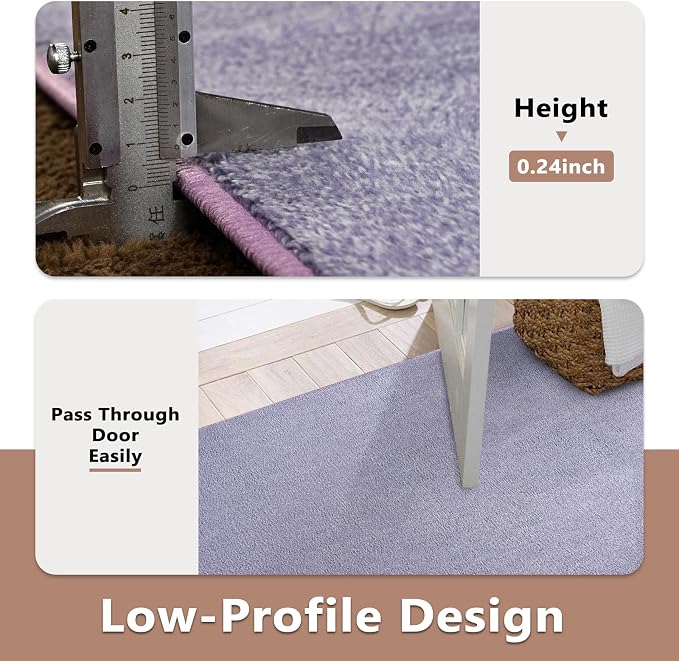 FinRèc 5x7 Washable Area Rugs for Bedroom Living Room, Low Pile Thin Ultra Soft Shag Rug, Non-Slip Carpet Indoor for Home Decor (Purple/White)