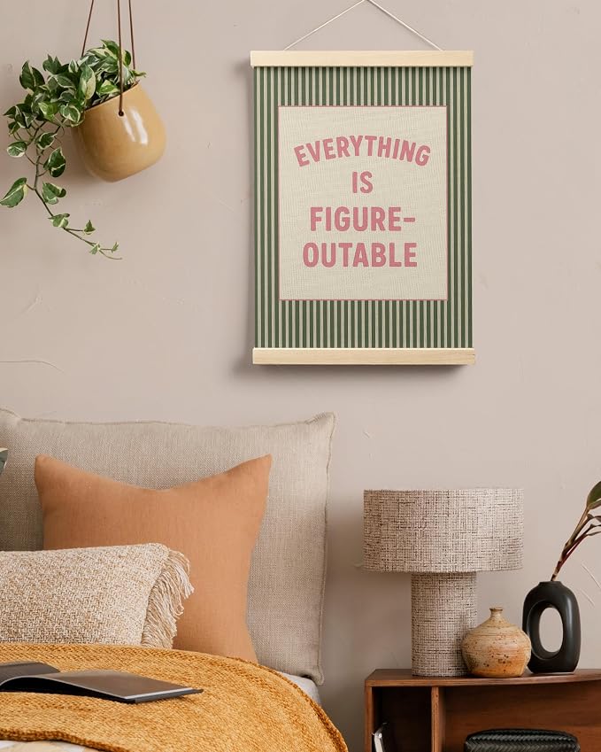 FGFK Everything Is Figureoutable Positive Affirmations Wall Art Poster Hanger Frame, Retro Pink and Green Inspirational Canvas Prints Framed Wall Decor for Office Classroom Home Bedroom, 12x16 Inch