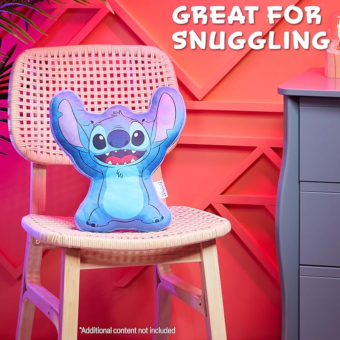 Disney Stitch 3D Plush Cushions for Bed Travel, Cute Cuddle Pillow Stuffed Character Pillow, Bedroom Accessories, Room Decor, Gifts for Kids (Blue Stitch, L13.38 x W12.59)