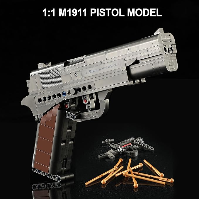 M1911 & USP Building Blocks Guns Compatible with Lego - 1:1 Scale Model Pistol Building Sets with Trigger Action, Ideal Gift for Boys Kids Ages 8+, Adults & Collectors