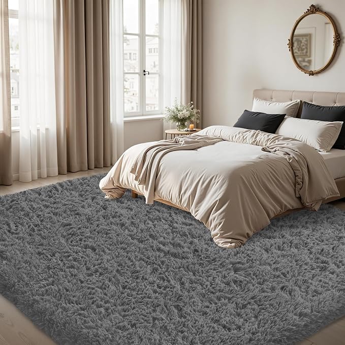 5x7 Area Rug for Living Room:Ultra Soft Fluffy Shag Dark Grey Rugs,Large Fuzzy Plush Indoor Non Slip Carpet Washable Rug for Bedroom Kids Nursery Office Dorm Modern Decor(Dark Grey 5'x7')